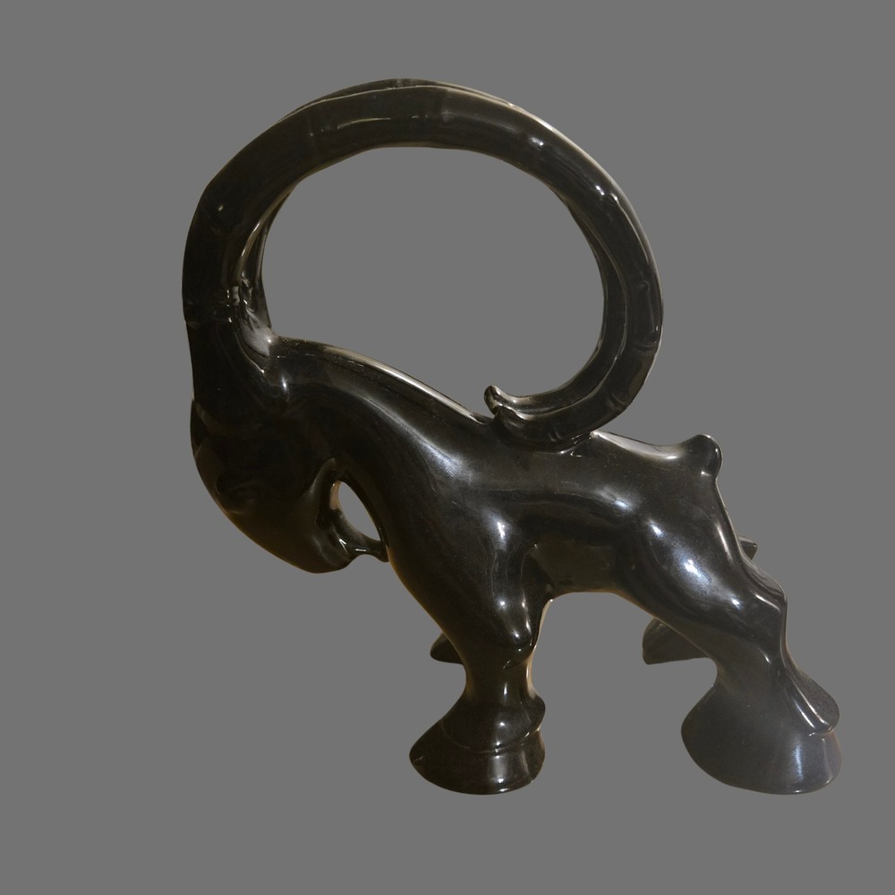 Vtg Royal Haeger Mid Century Modern Black Gloss Ceramic Ibex Ram bookend MCM set - Picture 11 of 11